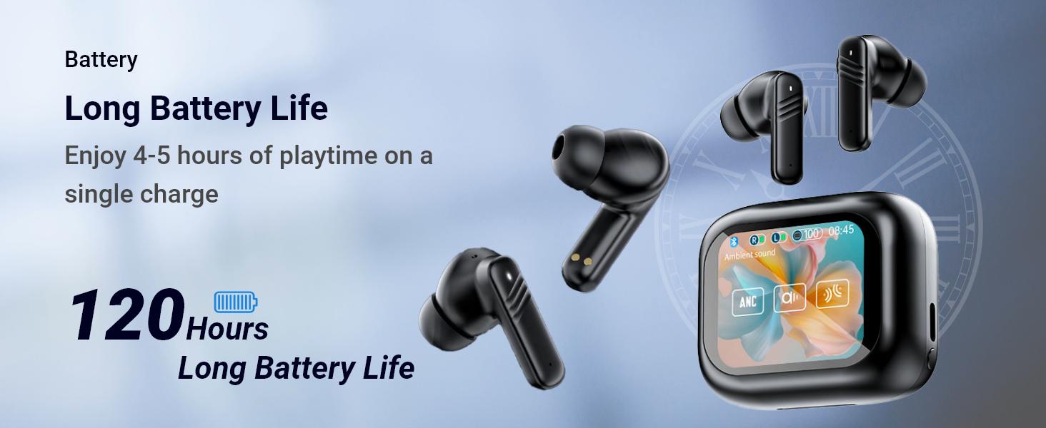 True Wireless Bluetooth ANC Earbuds - Waterproof Audio, Smart Touch Screen Case, 162-Language Support, No Subscription, Portable Wireless Headphones for Android In-Ear Earphones
