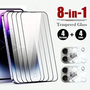 8in 1 for iphone 16/16 pro phone screen protector 12 mini/15 pro max/11/11 pro/11 pro max full cover 15/15 pro/15 plus/15 Pro Max/14/14 plus/14 pro/14 pro max/13/13 pro/13 mini/13 pro max Camera Lens screen protector Tempered Glass protective Film