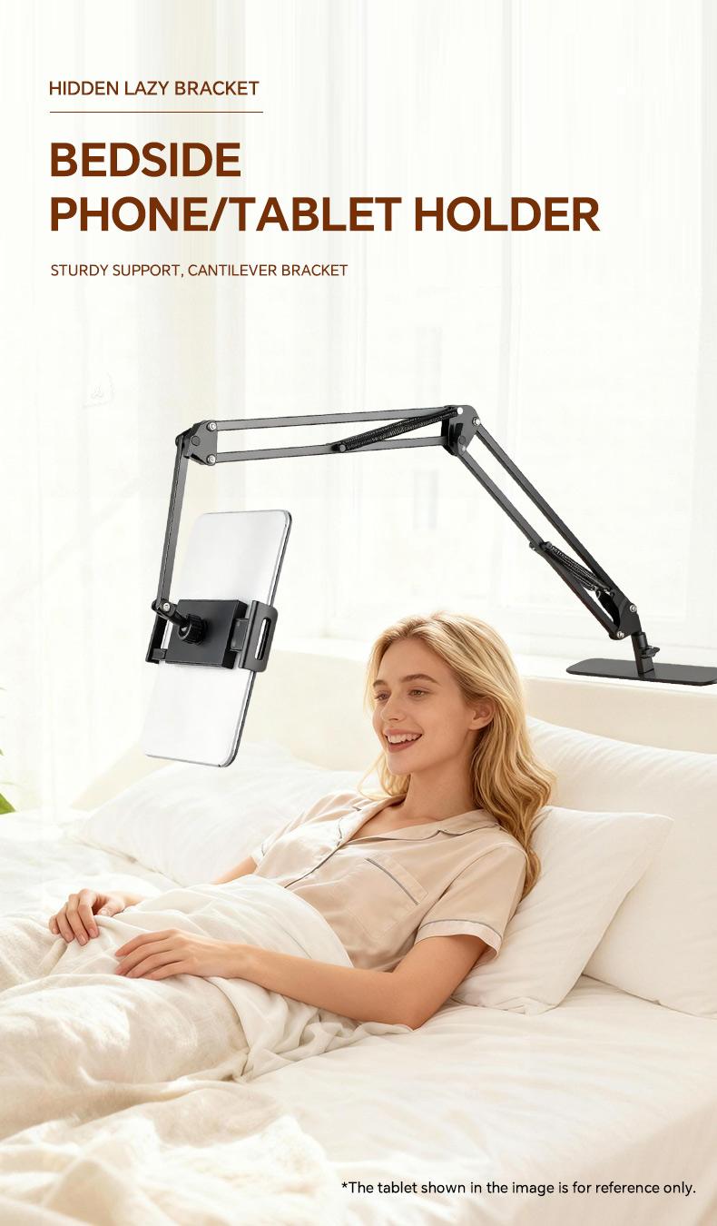 Metal Cantilever Stand For Phone & TabletMulti-angle Adjustable For Bedside Streaming, Office Work, Or Online Classes. Instantly Folds Flat To Save Space. Compatible With IPad, IPhone, Modern Design With Durable Construction For Reliable Support.
