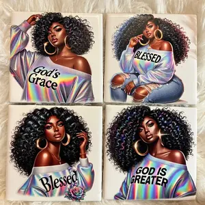 Christian Coasters Set of 4 with Inspirational Quotes God's Grace Blessed and God is Greater for Home Decor