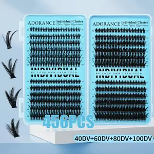 ADORANCE 456PCS Lash Clusters 4 Style Wispy Lashes, 40DV+60DV+80DV+100DV Cluster Eyelash Extensions, Soft Natural Look False Eyelashes for Daily, Dating & Party Makeup