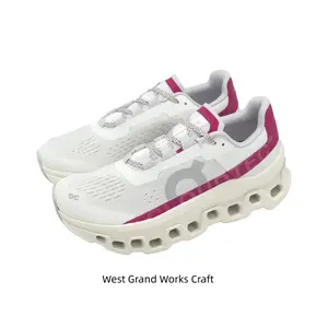 Long-Distance Cushioned Running Shoes, White-Pink Color Block Design, Oversized Hollow Cloud Modules Midsole and High-Rebound Foam Technology