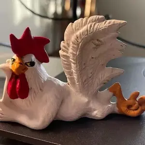 White Rooster Statue | Rustic Farmhouse Table Sculpture with  Posture, Charming Figurine for Kitchen, Mantel, or as a Festive Housewarming