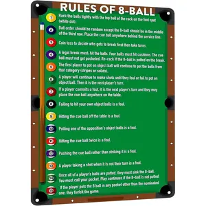 Classic Game Room Wall Art Tin Poster for Billiards Lovers - Vintage Rules Of 8-Ball Metal Sign, Retro Club, Billiards Room & Man Cave Decor 8x12 Inches