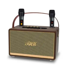 RHM Portable Karaoke Machine, Retro Wooden Karaoke Machine for Adults and Kids with Two Bluetooth Wireless Microphones, Home Party PA System Singing Karaoke Speakers