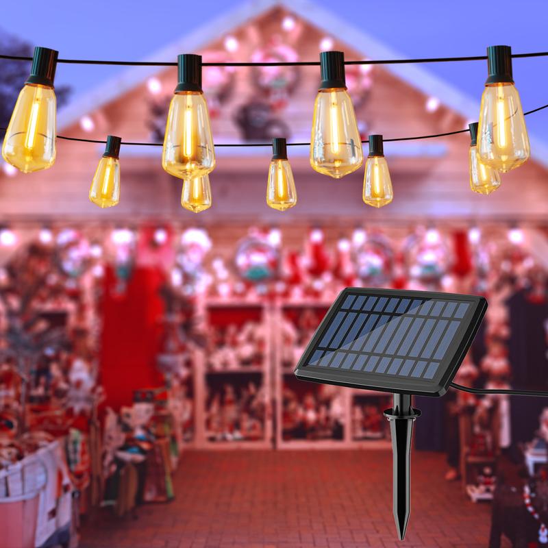 DAYBETTER 50FT/100FT Solar Outdoor String Lights, Dimmable Shatterproof ST38 Bulbs For Backyard, Porch, Garden, Christmas, Holiday Decorations,Festive Patio.