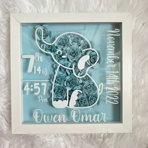 Baby Statistics Shadow Box, New Born Gift Decor Flower