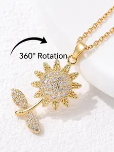 Golden Sunburst · 360° Rotating Full Pave Fidget Spinner Pendant