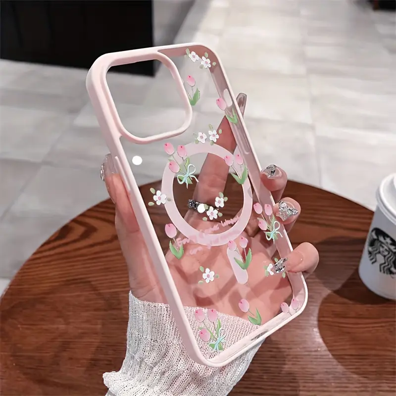 Tulip Protective Polycarbonate Smartphone Case - Durable Drop-Proof Skin-Feel Magnetic Casing, Wireless Charging Supported, Cellphone Accessory Compatible with iPhone 11 12 13 14 15 16 17 Pro Max Air Plus