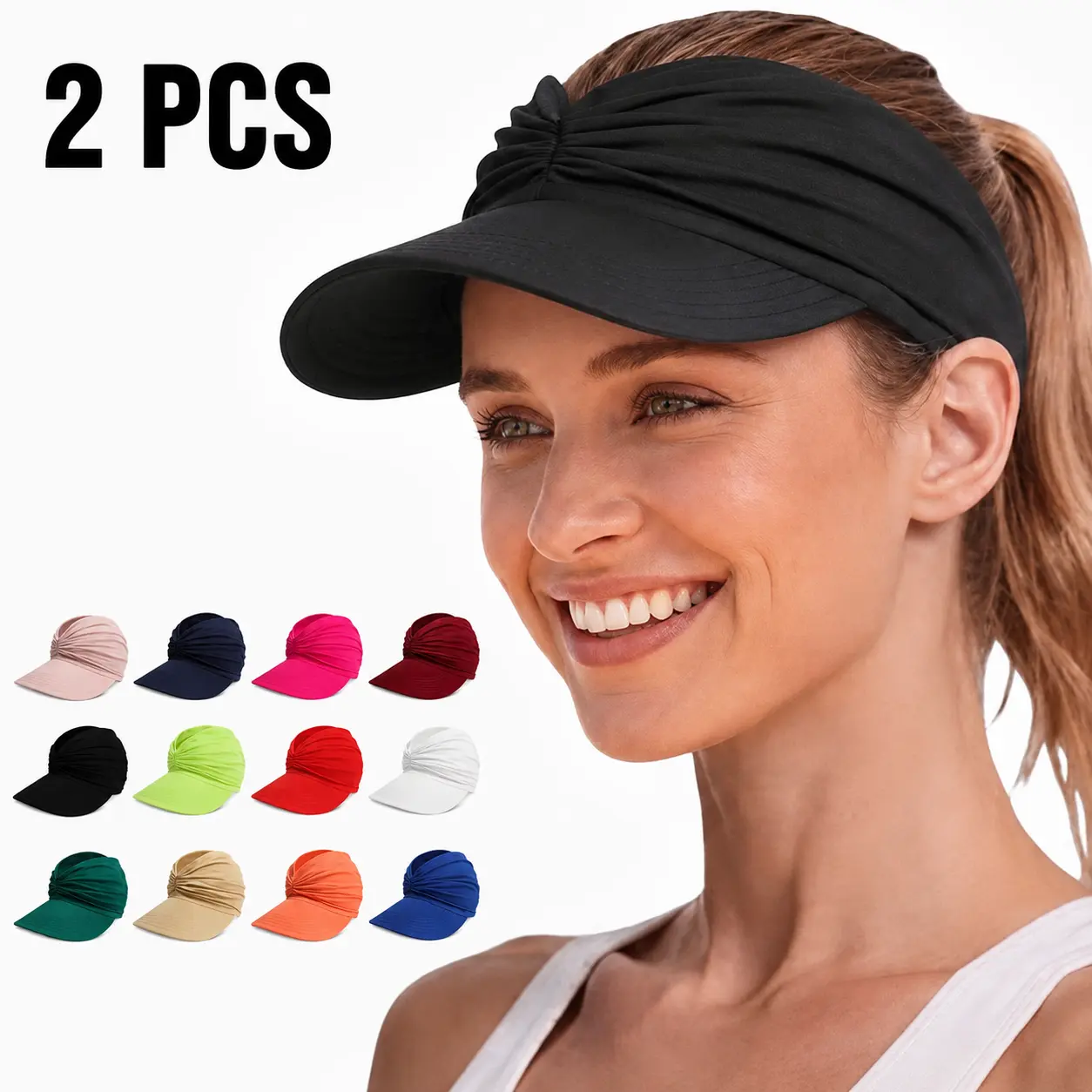 2Pcs Women's High Ponytail Sun Visor Hat-Summer Wide Brim Sun Visor Hat  UV Protection Fishing, travel- Top UPF 50+ Protection Cap | Birthday Gift for Her Running Hiking Beach Travel Outdoor Daily Wear