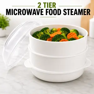 2 Tier Microwave Steamer Cooker – BPA Free Food Steamer for Veggies, Seafood, Eggs & Meal Prep