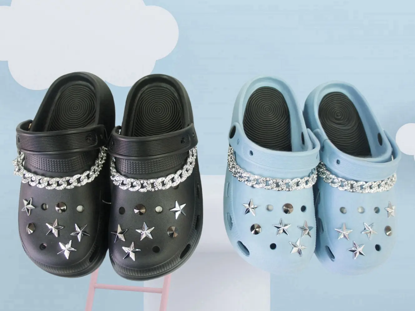 Fashionable Women Clogs, Versatile wear, Customizable to preference, Heel straps for performance, Removable charms, Breathable fit, Comfortable insoles,