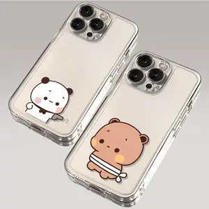 Little Bear BUBU Cute Couple Transparent Smartphone Case, Cellphone Cover & Protector for iPhone 11/12/13/14/15/16 Pro Max - Stylish Printed Mobile Phone Accessories Gift for Couples with Local Wireless Protection
