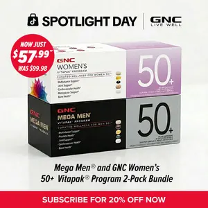 Golden Wellness Bundle: GNC Women & Mega Men's 50+ Vitapak, 5-in-1 Multivitamin Pack, Energy Production, Menopause & Prostate Support, Cardiovascular, Joints, Bone Health Support, Edible Dietary Supplement