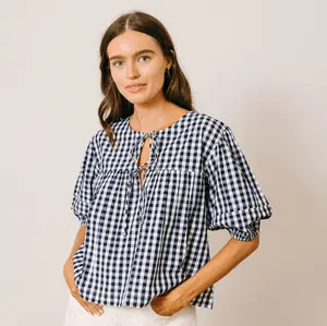 Navy Gingham Mira Top
