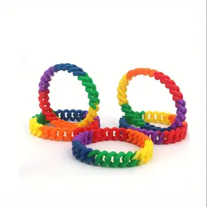 2pcs Rainbow Layered Silicone Bracelets Durable No-Power Twist Hollow Sports Accessories