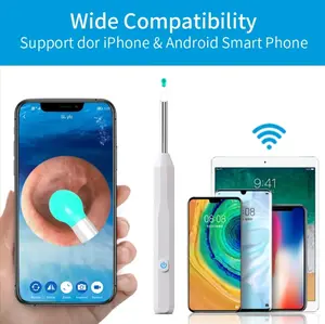 White Color NE6 Earwax Removal Kit with HD 1080p Camera - Rechargeable Battery and LED Light - Wifi Connection - 8 Ear Care Tools Included Black