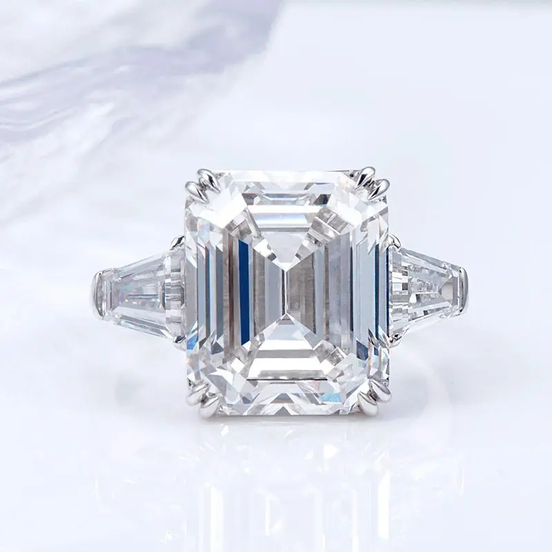 Emerald Cut Lab Grown Diamond Ring 18K Gold Jewelry