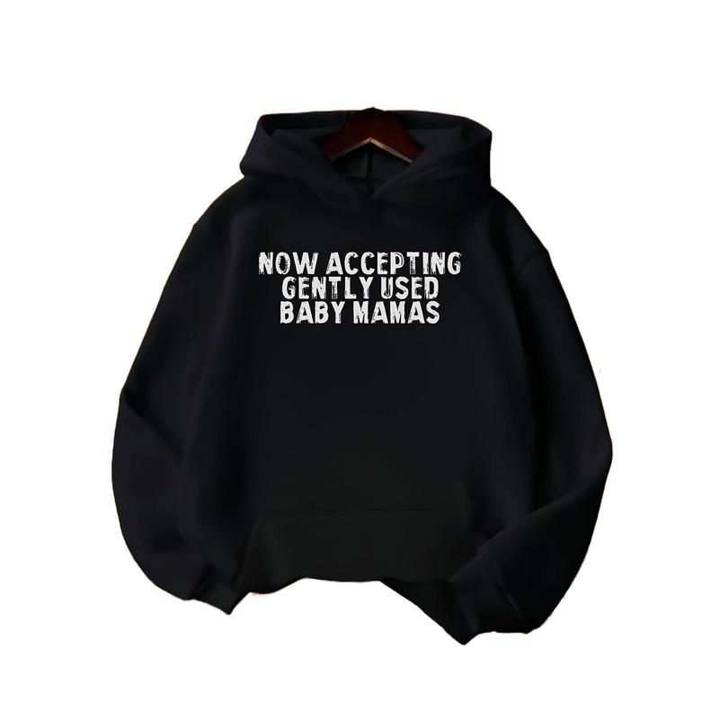 Men's Funny "Now Accepting Gently Used Mamas" Slogan Hoodie - Pregnancy Announcement Sweatshirt with Pocket, Loose-Fit Fabric, Machine Washable Casual WearFitted Tops Pullover Cotton Fabric Long Sleeve Black Lightweight Spring Summer Wear Machine Washab87