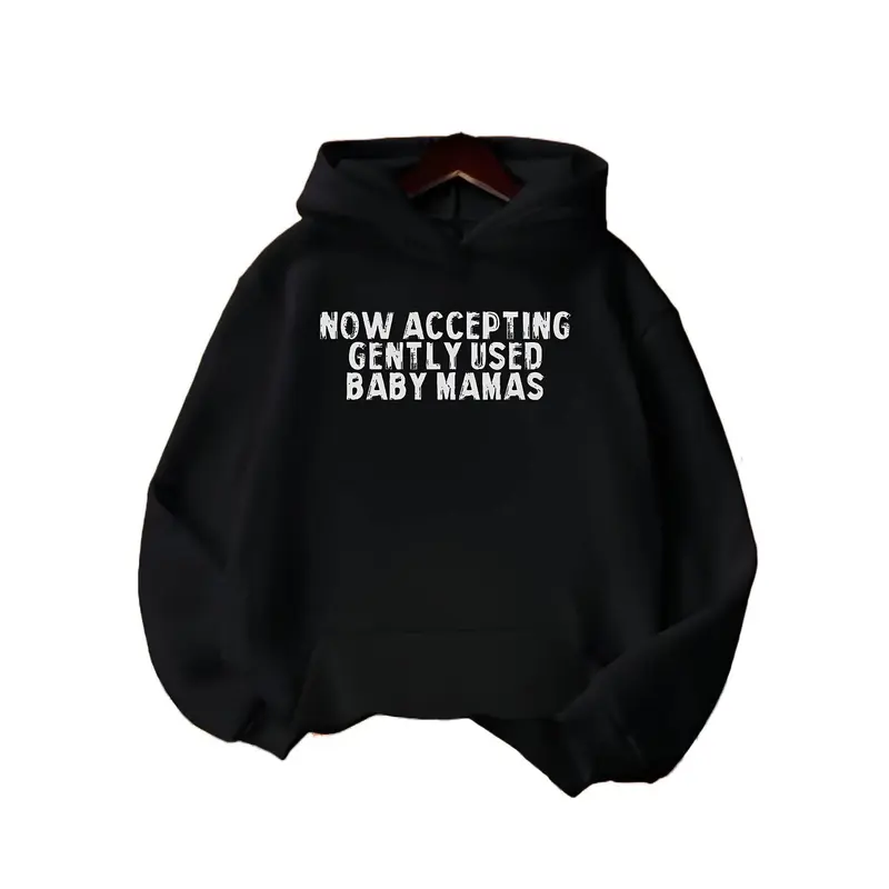 Men's Funny "Now Accepting Gently Used Mamas" Slogan Hoodie - Pregnancy Announcement Sweatshirt with Pocket, Loose-Fit Fabric, Machine Washable Casual WearFitted Tops Pullover Cotton Fabric Long Sleeve Black Lightweight Spring Summer Wear Machine Washab87