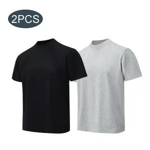 Men's 2PCS Raglan Shortsleeve Plain Casual T-Shirts, Versatile Black White Gray Menswear Tops for Everyday Wear, Streetwear