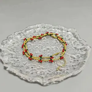 Cherry Pendant Necklace – Design Wise Jewelry Year-round Wear Cute Seed Bead Jewelry in Gold & Silver, Lightweight Everyday Wear, Daily Accessory, Valentines Gifts for gf Perfect Birthday Present Fashion Jewels