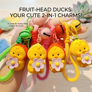 Cute Kawaii Fruit Duck Keychain, 3D Resin Duckling Bag Charm for Backpack, Aesthetic Animal Key Ring, Birthday Party Favor Gift for Girls Kids, 1PC