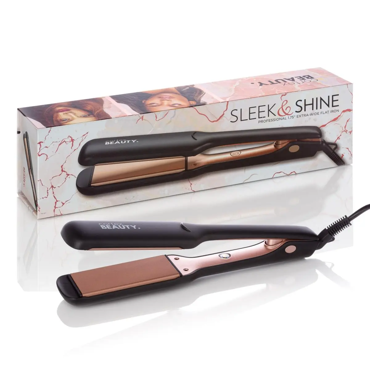 Cortex Beauty CB-SLKSHN1.75-BLKRG Lightweight Professional 1.75 in Wide Plate Flat Iron, Black/Rose Gold, Sleek & Shine Design, Straightening My Hair, Hair Tools, Ac Powered