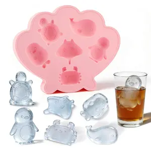Ice Cube Tray, Easy-Release Silicone Ice Tray, Cute Marine Life Shapes Cubes, BPA & LFGB Safe, Easy Release for Kitchen, RV, Cocktail, Coffee, Soup & Food