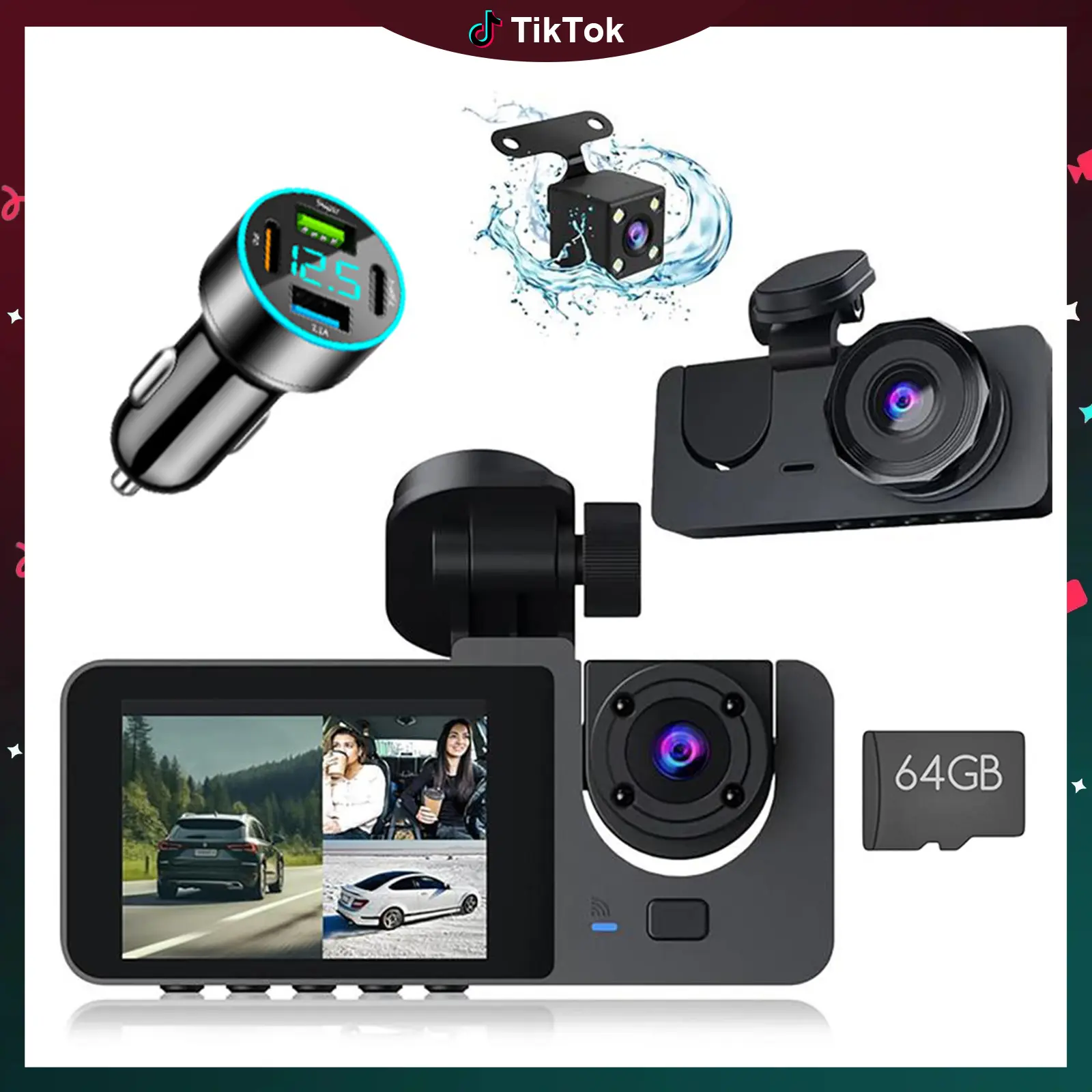 【QPJ】HD  Driving Recorder，Super Night Vision, Loop Recording and 64GB Memory Card, Car Charger for Free Automotive Dvr Convenient Cop Dashcam