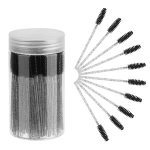 Disposable Eyelash Brush Wands 100PCS with Storage Tube – Mascara Applicator Brushes for Lashes & Brows, Flexible Makeup Spoolies, Black