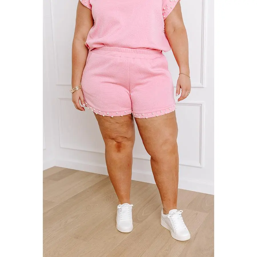 Smiles and Sangrias Pearl Embellished Shorts in Pink Curves