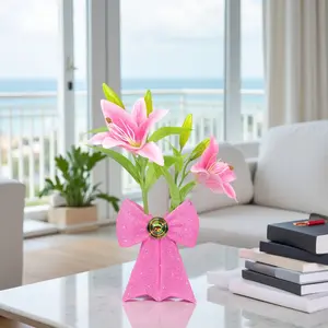 1pc Elegant Pink Dotted Bow Resin Vase Statue Ornament with Shiny Craftsmanship, Suitable for Living Rooms, Offices, Bookshelves, Dining Tables, And Wedding Table Decorations - for Mother'S Day, Valentine'S Day, Thanksgiving