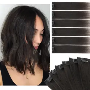 6PCS 6 Clips In Short Straight Hair Extensions Remy Real Human Hair Clip Ins Mini Clip On Hairpin Hairpieces to Add Volume and Highlights For Women 10 12 14 Inch