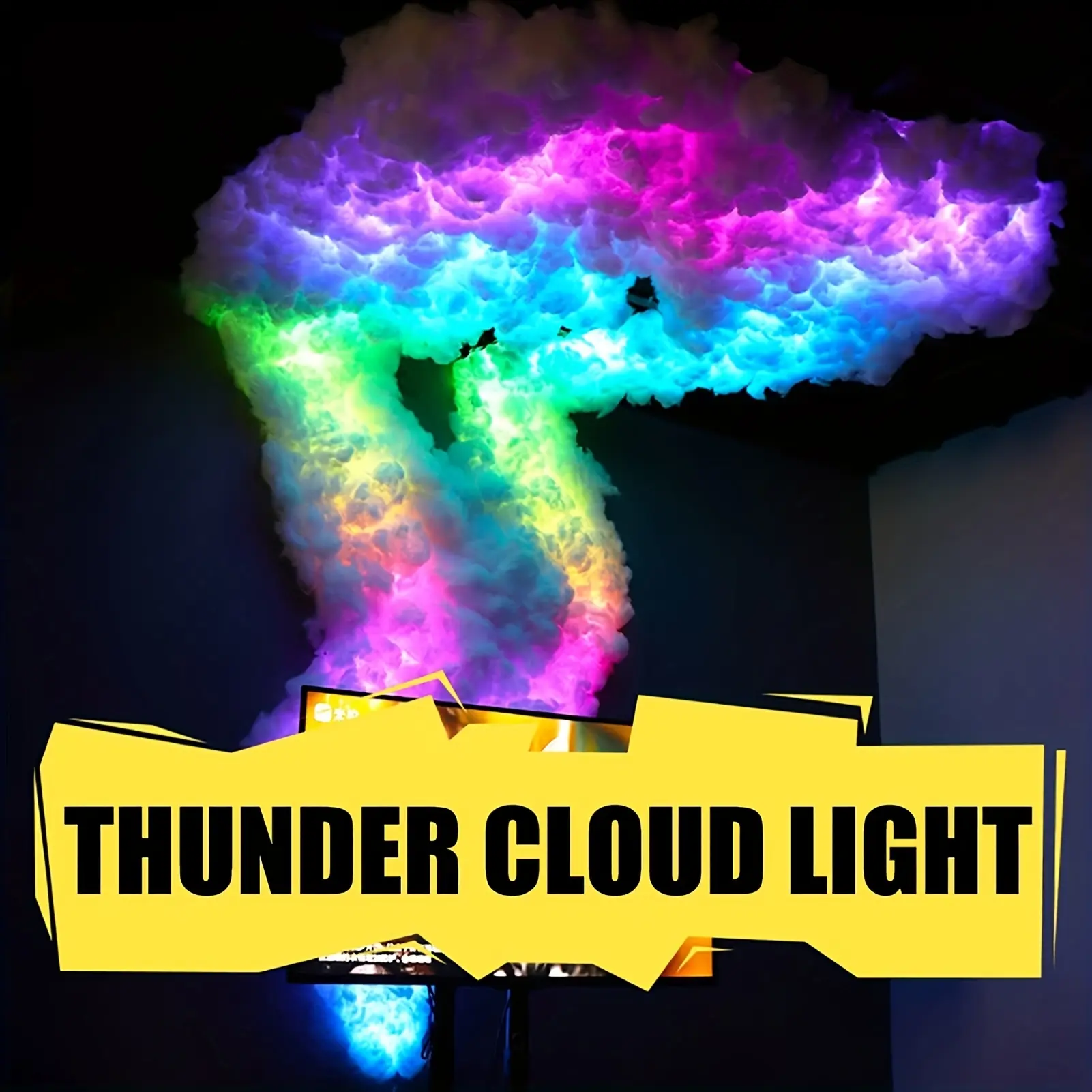 K-16ft DIY Thunder Cloud Light - LED Strip Lights for Gaming Room, Club, Bar, DJ Party - Colorful Atmosphere Night Light with 3D Lightning Effect, Creative Cloud Design, and Adjustable Brightness- 3