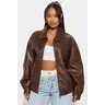 Hustle Mode Oversized Faux Leather Jacket - Chocolate