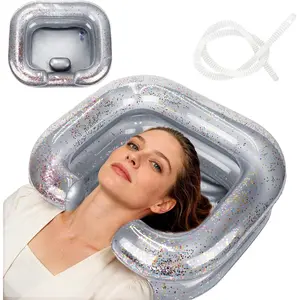 Inflatable Hair, Shampoo Bowl with Pillow and Drain Hose, Hair for Bedridden, Disabled, Injured, Perfect for Dreadlocks, Curly Hair, Thick Hair (Grey)