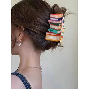 Colorblock Book Design Hair Claw, Creative Book Design Hair Accessories for Women & Girls, Cute Lovely Hairwear for Daily Used, Super Cute Clips