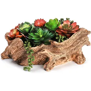 Artificial Driftwood Stump Log Planter  Cactus Container with Drainage Hole, Creative Imitation Sculpture  Succulent Flower Pot for , Strawberry, Small