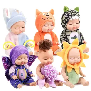 6 Pcs 4 Inch Mini Baby Dolls Lifelike Realistic Tiny Baby Dolls with Animal Clothes Cute Infant Figurine Gifts Set for Toddlers Girls Kids 3+ Graduation Birthday Easter(Cute Style)