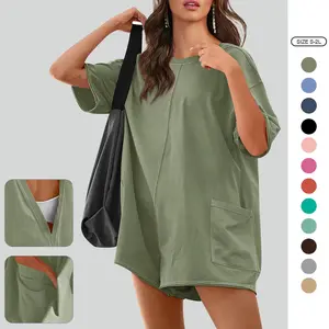 Imily Bela Rompers for Women 2025 Summer Athletic Oversized Romper Short Sleeve Jumpsuit with Pockets