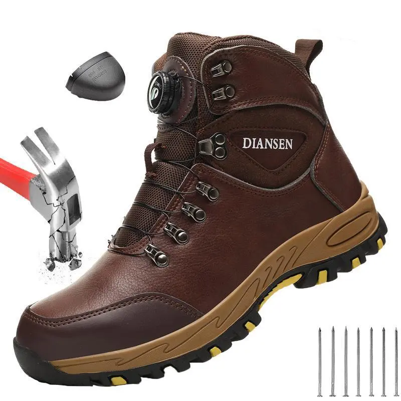Men Rotary Buckle Sneakers Indestructible Shoes Work Safety Shoes With Steel Toe Cap Puncture-Proof Male Security Protective Shoes wear resistant Construction Work Shoes Anti-slip Roofing Shoes