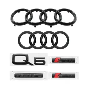 AUDI 4Ring Logo ABS Q5 Quattro Sline Emblem Letter Stickers Decal Car Decals Car Hood Front Grill Emblem Rear Trunk Badge Sticker Auto Modification Accessories For Audi Q5 2014-2019