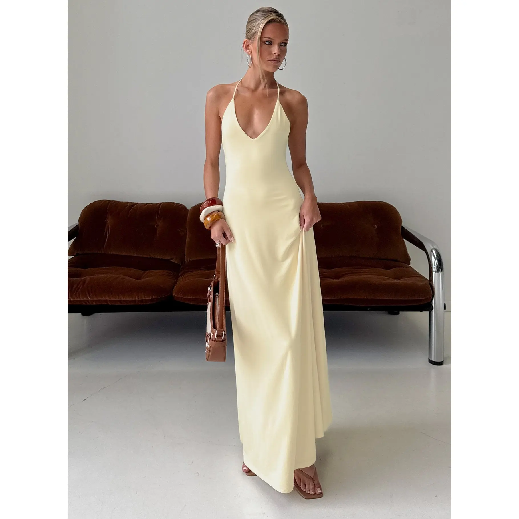 Palmas Halter Maxi Dress Butter Yellow