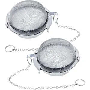 2 Premium Stainless Steel Tea Ball Strainer Infusers - 2.1" Size with Extra Fine Mesh - Steep Loose Leaf Tea, Herbal, Spices & Seasonings for Teapot, Tea & Coffee Cup Mug