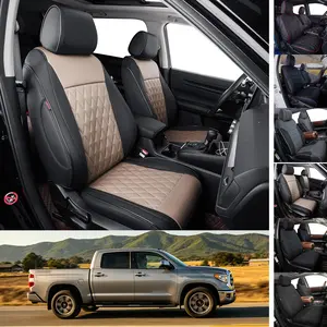 EKR Toyota Tundra  Seat Covers Custom-fit for 2014-2026 CrewMax/Hybrid/Double cab,Rear 40/60 Split W/Armrest,Driver's Seat W/NO Legrest Full Leather Black Set Stain-resistant Waterproof Easy Install All-season  Interior Upgrade