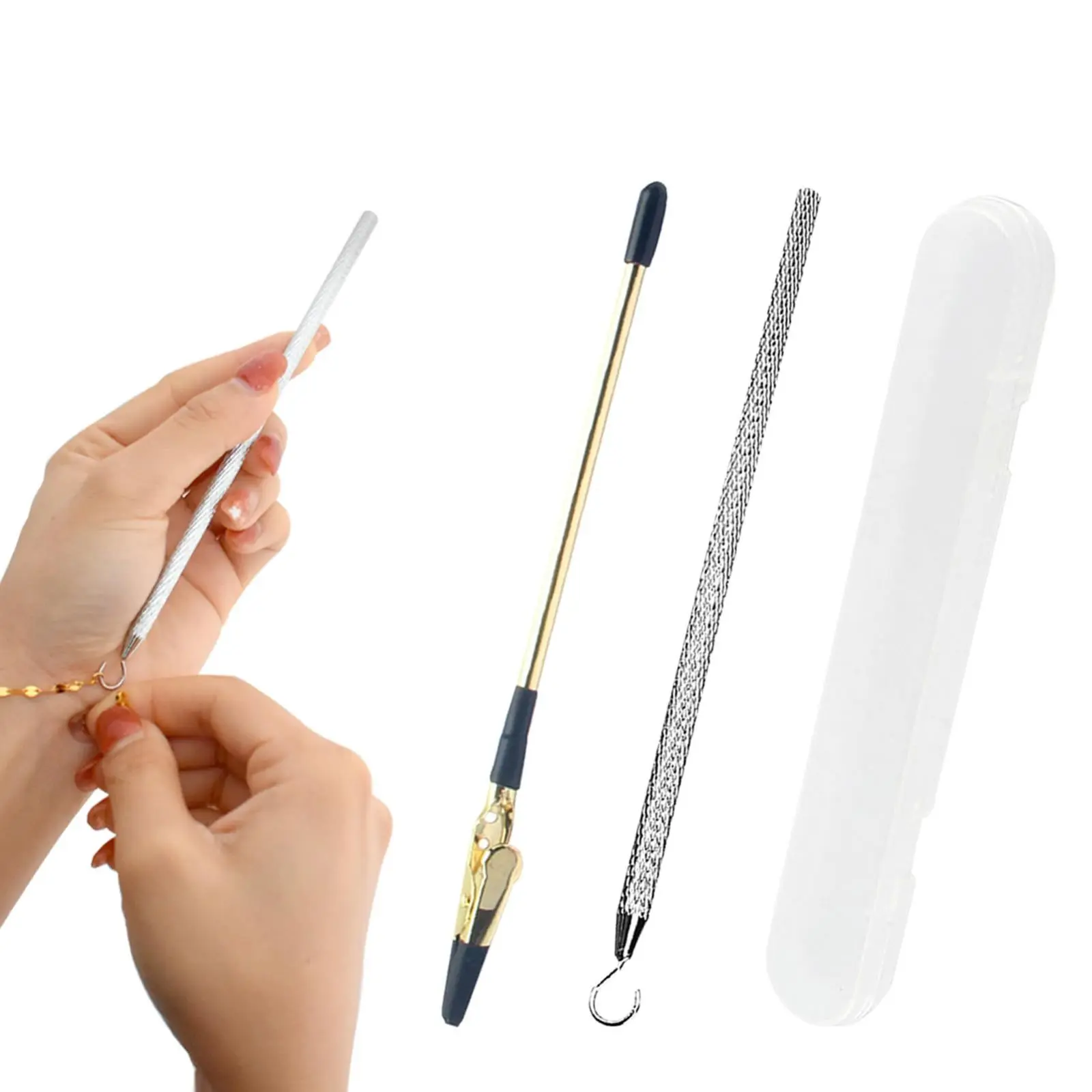 2-Pcs Stainless Steel Alligator Clip Jewelry Helper Tool with Protective Rubber Cover - Effortless Self-Application Bracelet Accessorizing Aid for Elderly Relatives, Perfect Gift for Sewing Tool Kits