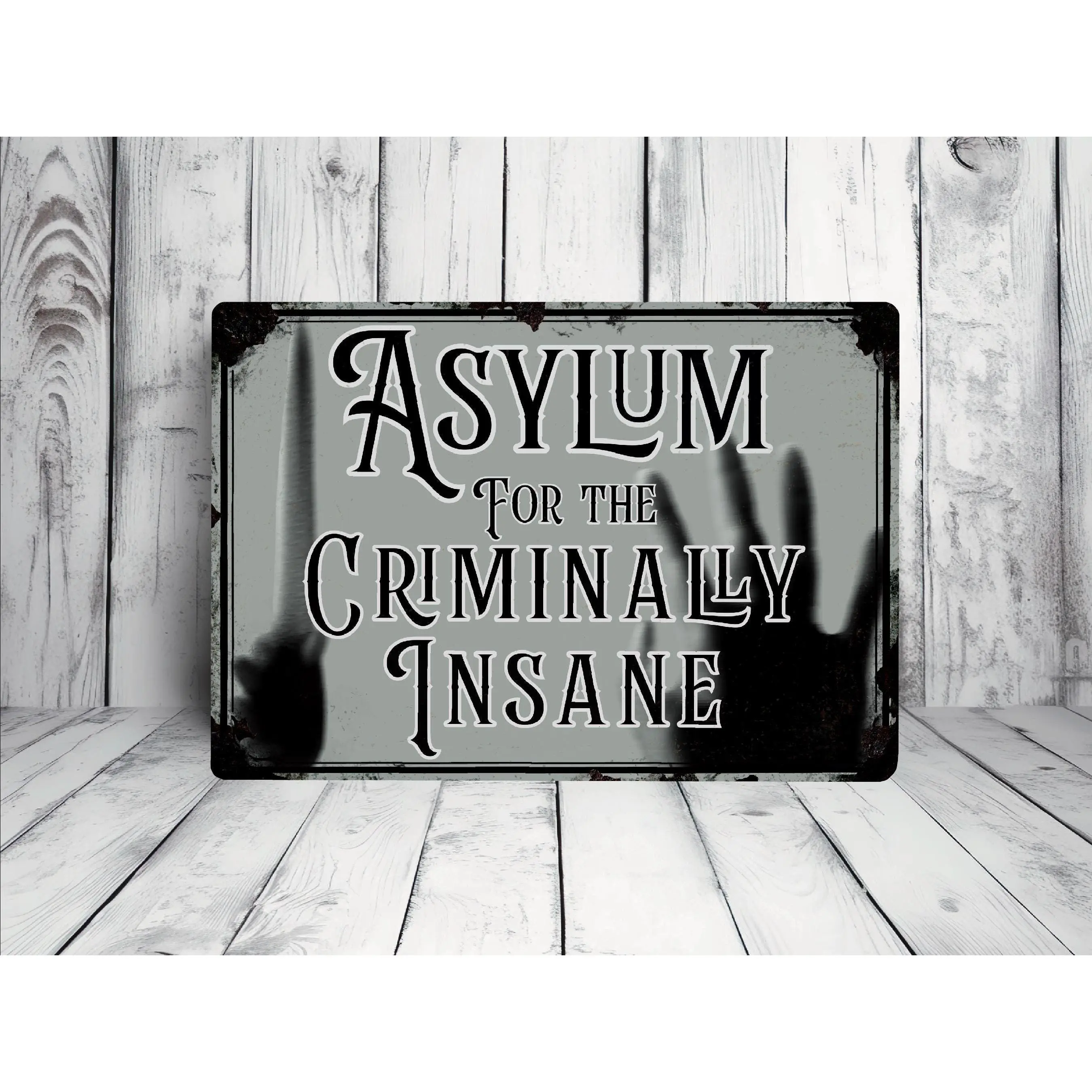 Asylum For The Criminally Insane, Welcome Sign, Outdoor And Garden Metal wall Art, Wall Hanging Plaque, Tin Sign, Halloween decor, unique
