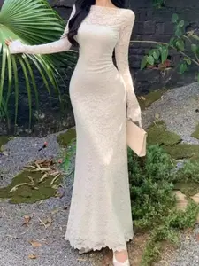 Elegant Lace Dress for Women, High-Quality Spring Summer New Arrival, Waist Cinching A-Line Long Party Gown, Versatile Bridesmaid Dress