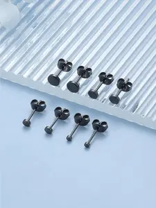 4 Pairs Classic Black Titanium Round Flat Dot Ear Stud Set for Women Men Well-crafted Ear Ornaments Skin-friendly Titanium Steady Wearing State Great Comfort Delicate Flat Disc Shaping Retro Popular Round Design